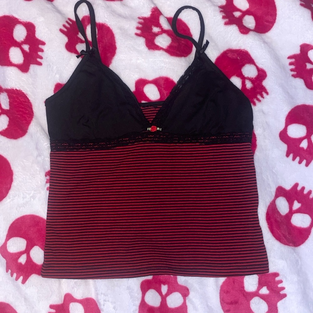 red and black striped tank top
